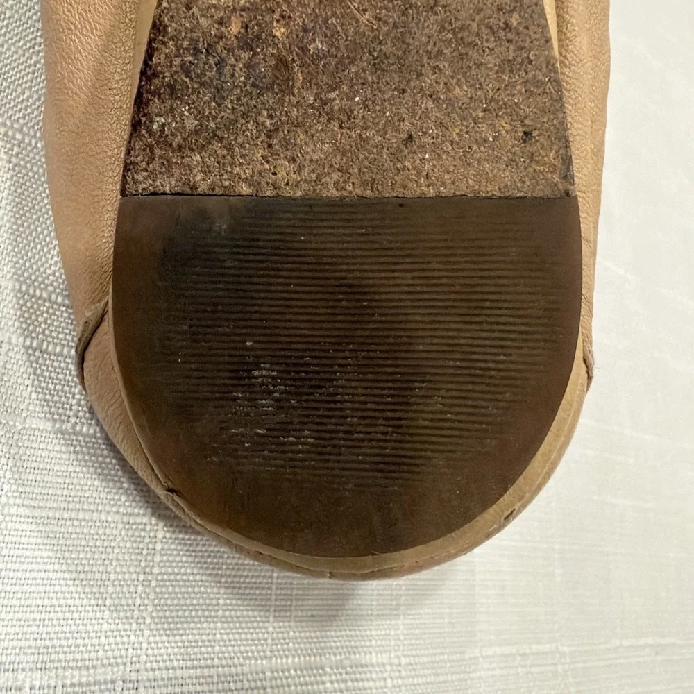 Tory Burch Minnie Cap Toe Ballet Flats Nude Black Leather Sole 8 M Travel Fold